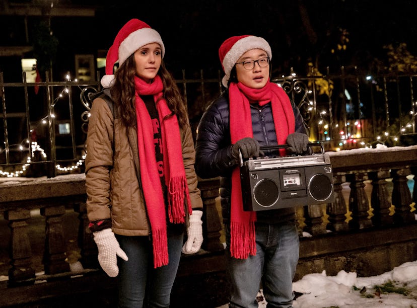 Jimmy O. Yang as Josh Lin and Nina Dobrev as Natalie Bauer in Love Hard