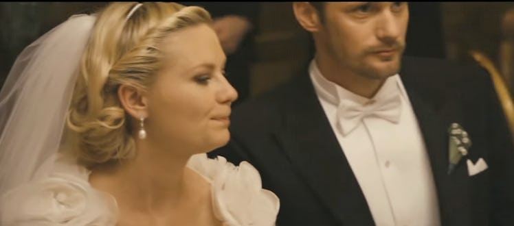 Kirsten Dunst in a wedding dress in the film Melancholia.