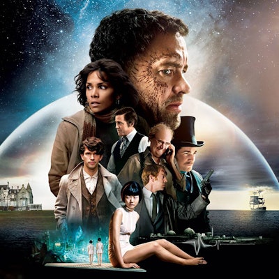 A promotional poster for Cloud Atlas with the cast within a collage