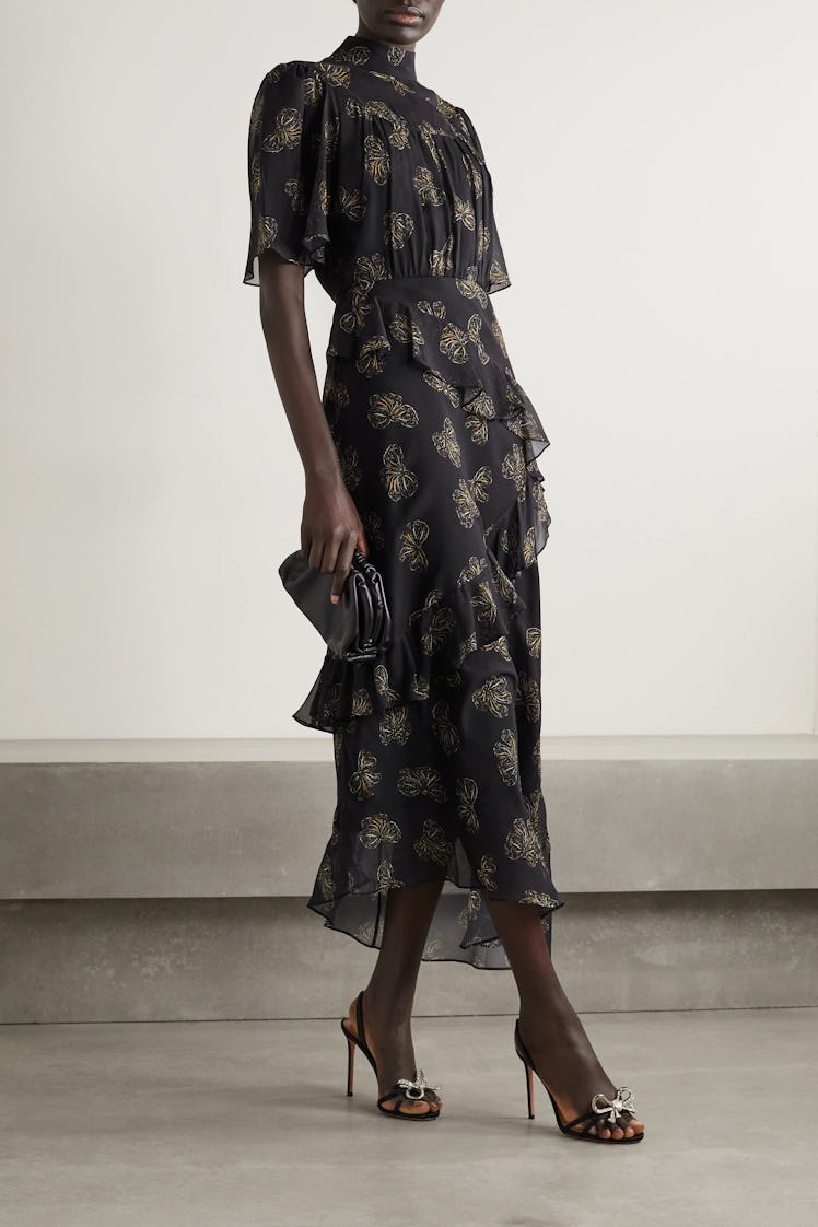 Vida Ruffled Printed Silk-Chiffon Dress