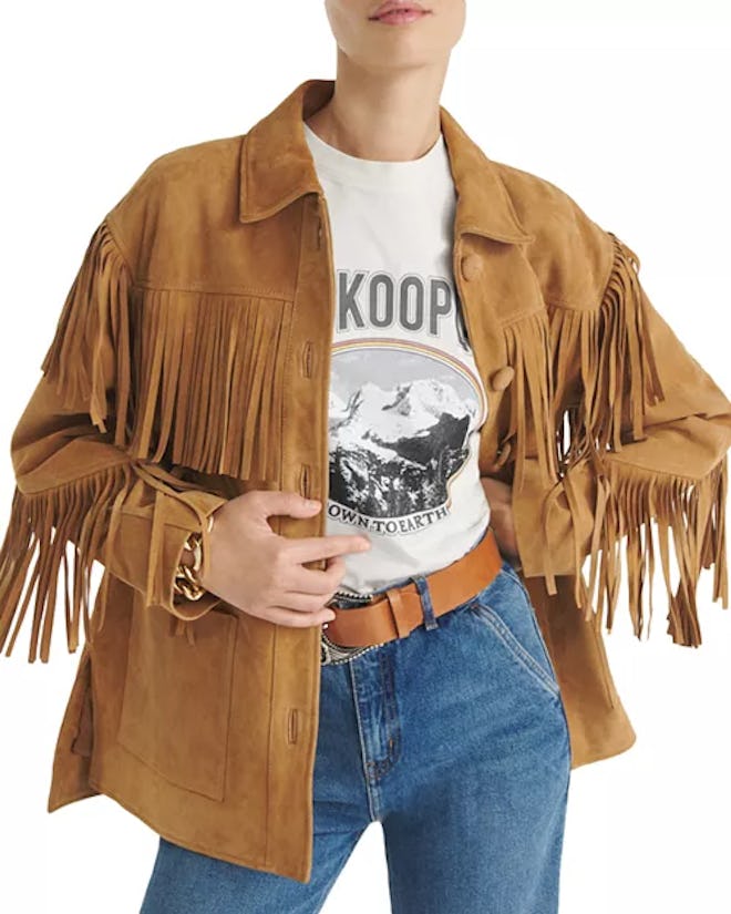The Kooples Camel Suede Jacket With Fringing 