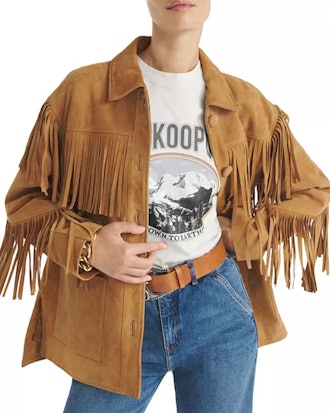 The Kooples Camel Suede Jacket With Fringing 