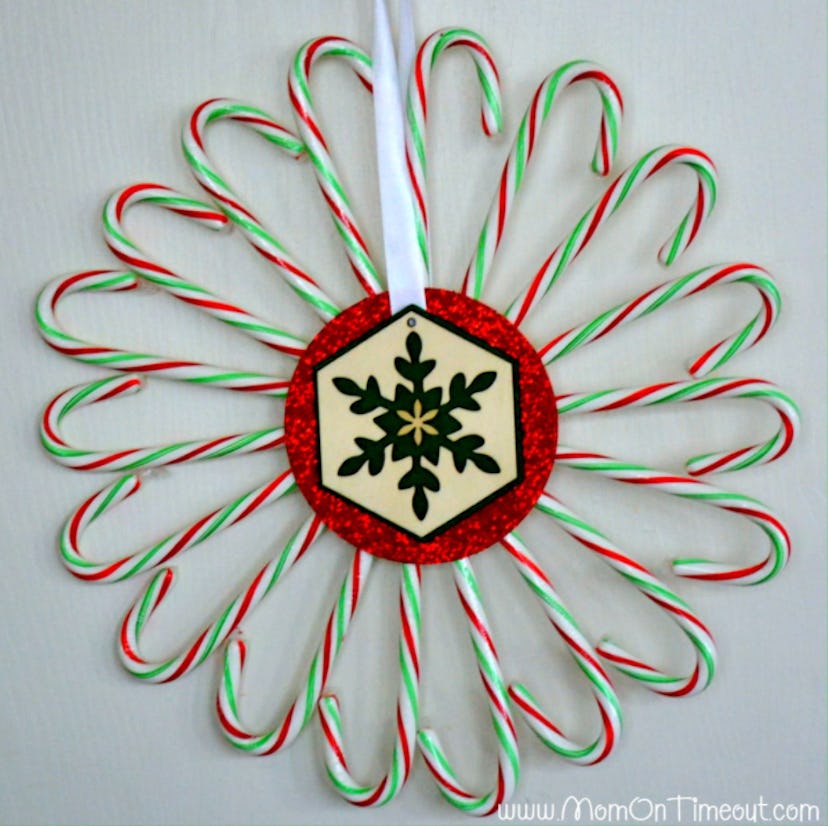 Make a candy cane wreath craft this holiday season.