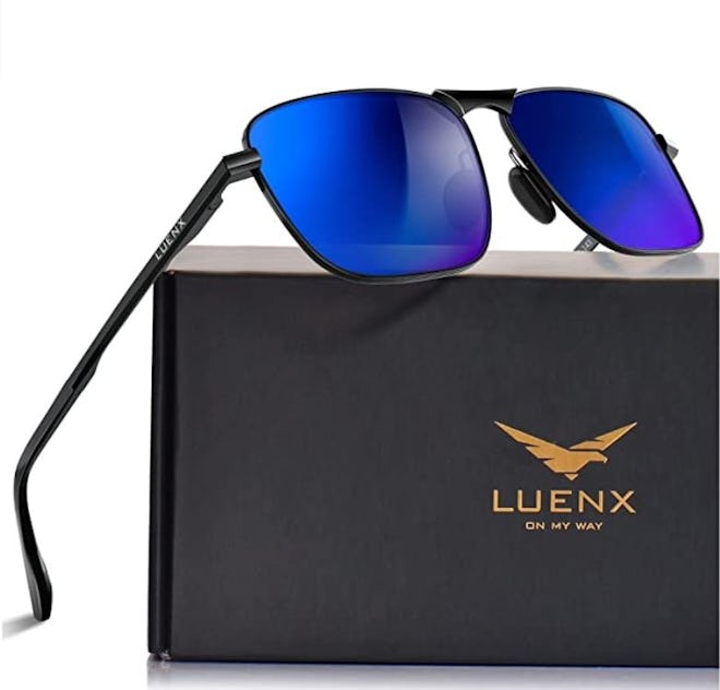 LUENX Rectangular Polarized Aviator Sunglasses