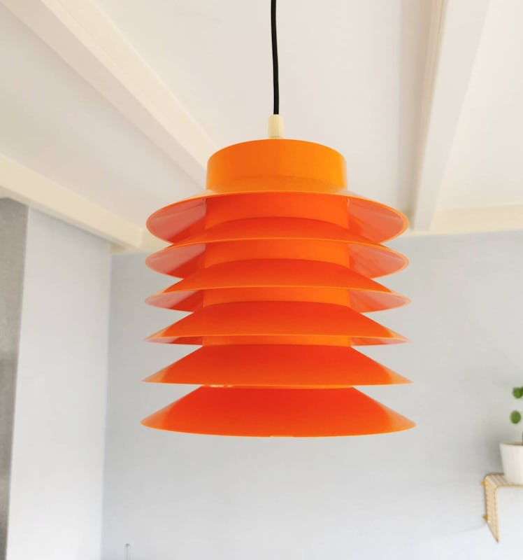 Mid Century Design Plastic Pendant Lamp Orange 70s