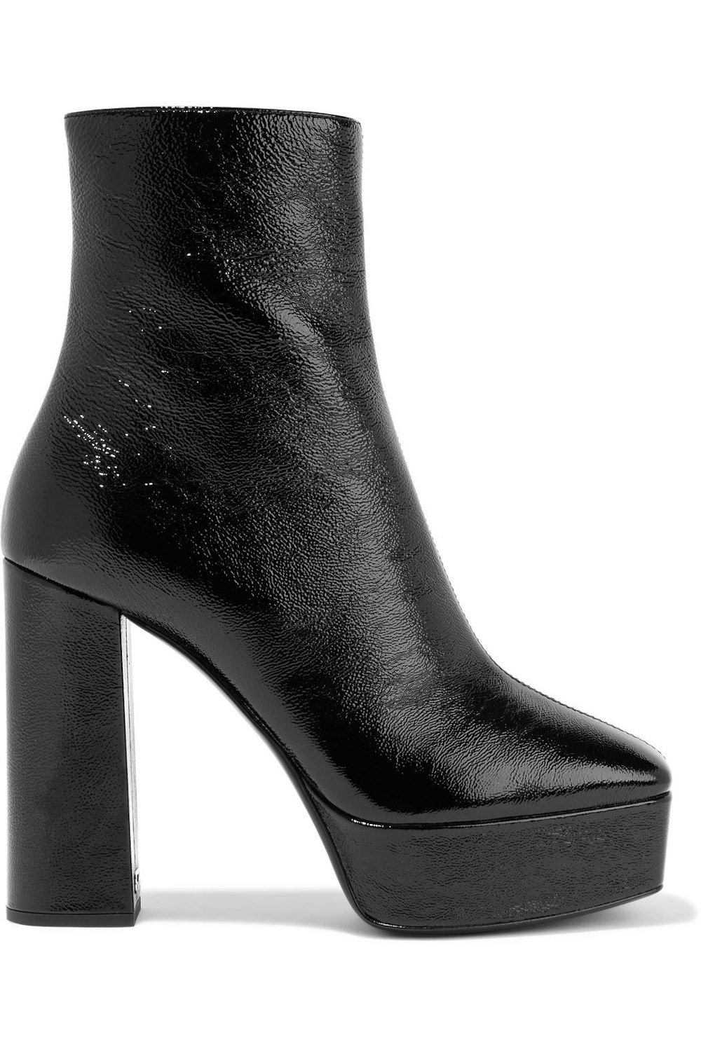 Morgana Crinkled Glossed-Leather Platform Ankle Boots