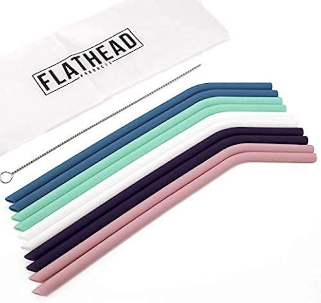 Flathead Reusable Silicone Straws (10-Pack)