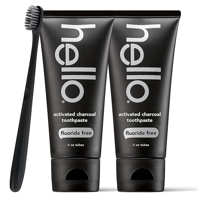 Hello Activated Charcoal Fluoride Free Toothpaste and Toothbrush (Set of 2)