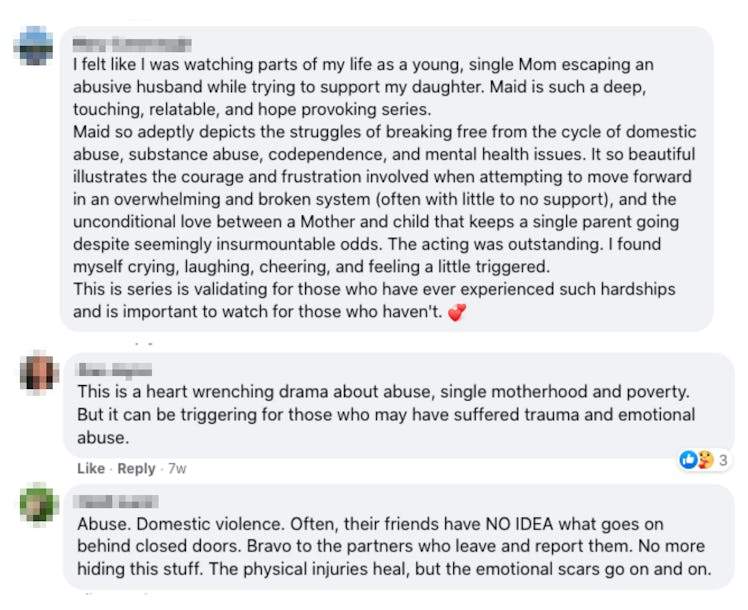 screenshots of comments from Facebook: “I felt like I was watching parts of my life as a young, sing...