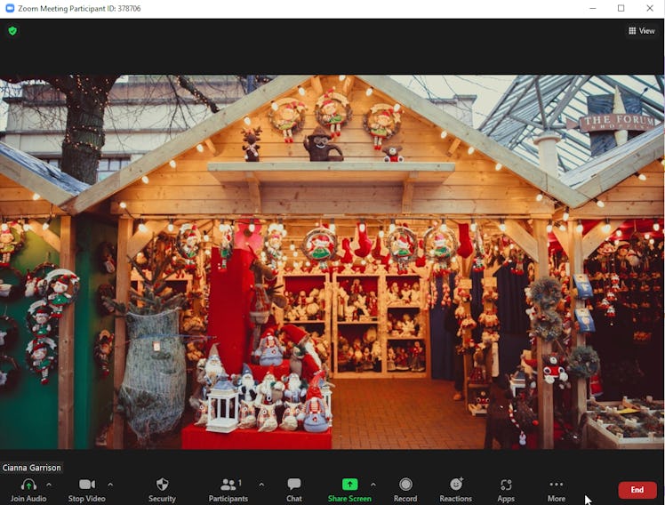 These holiday Zoom backgrounds include a festive market.