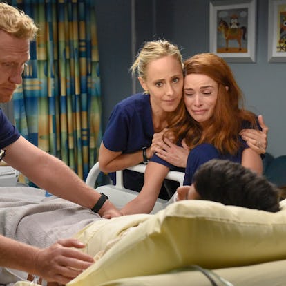 Owen, Teddy, and Megan in a scene from Season 18 of 'Grey's Anatomy'