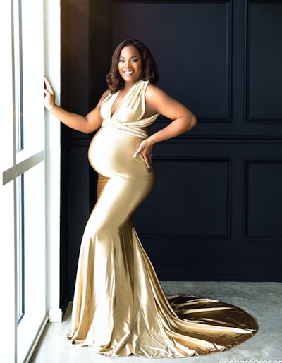 Oscar Champagne Gold Satin Maternity Gown