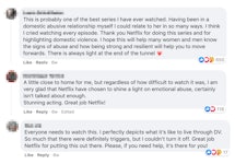 screenshots of comments from Facebook:   “This is probably one of the best series I have ever watche...