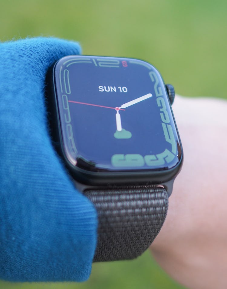 An Apple Watch Series 7 on a wrist