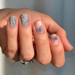 NYE glitter butterfly nails