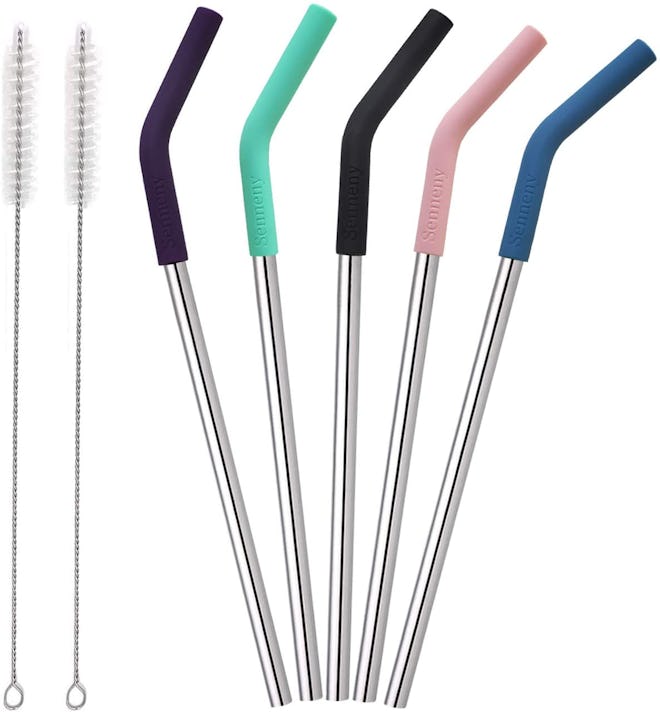 Senneny Set of 5 Stainless Steel Straws with Silicone Flex Tips