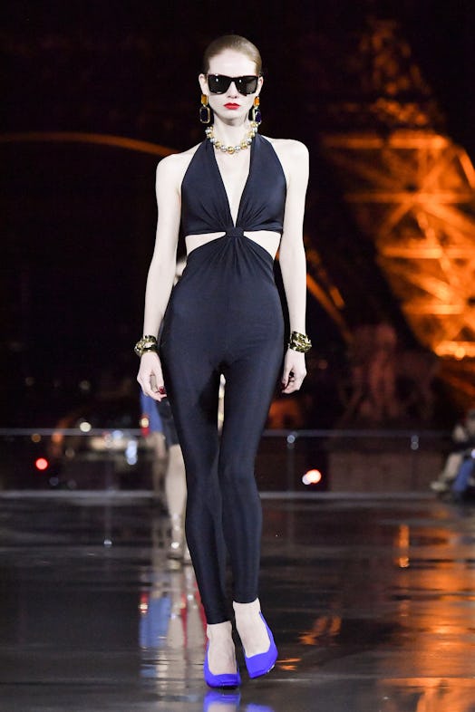A model walks the runway during the Saint Laurent Womenswear Spring/Summer 2022