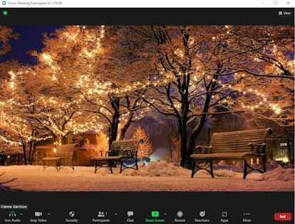 These holiday Zoom backgrounds include pretty Christmas scenes.