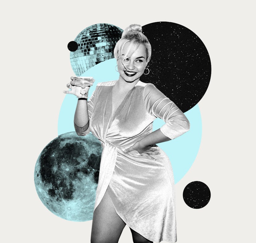 Young woman celebrating New Year's Eve 2021 with her horoscope.