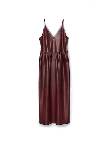 AEERON burgundy camisole leather dress.