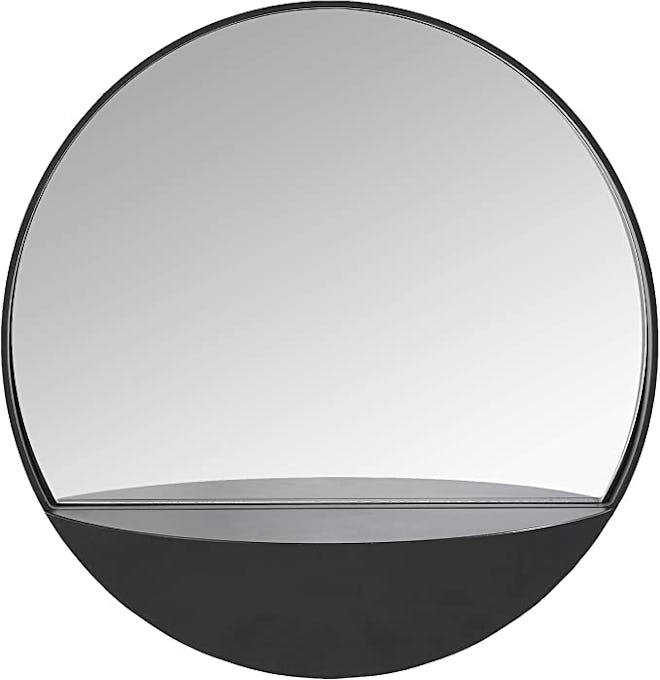 Rivet Modern Round Hanging Mirror with Shelf