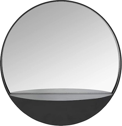 Rivet Modern Round Hanging Mirror with Shelf