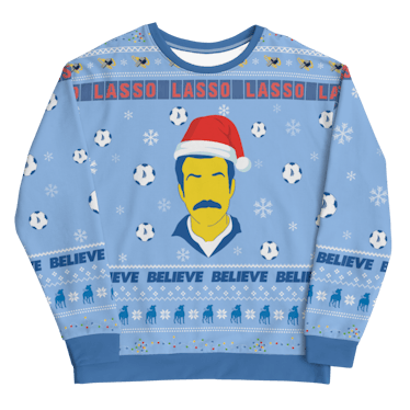This 'Ted Lasso' holiday ugly Christmas sweater comes from the WB shop. 