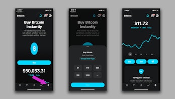 Bitcoin buying menus on Cash App.