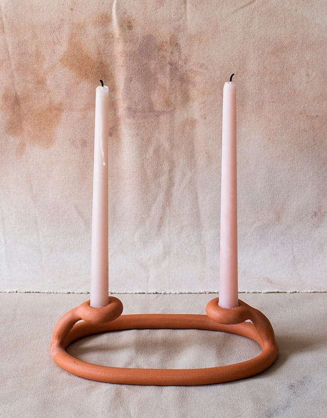 terracotta dual candlestick holder