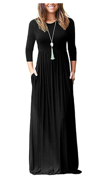WNEEDU 3/4 Sleeve Loose Casual Long Maxi Dresses