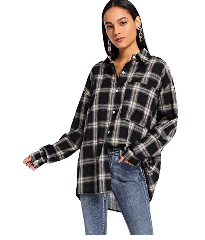 SweatyRocks Long Sleeve Plaid Shirt
