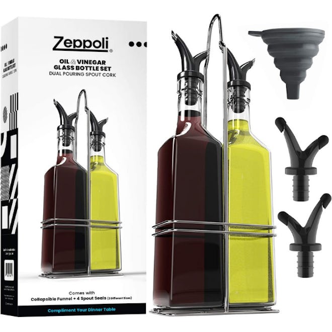 Zeppoli Oil and Vinegar Bottle Dispenser Set with Rack