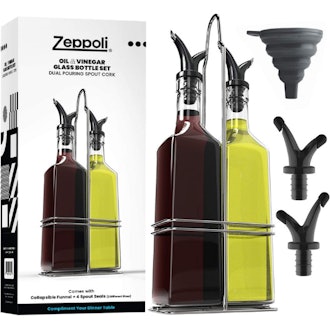 Zeppoli Oil and Vinegar Bottle Dispenser Set with Rack
