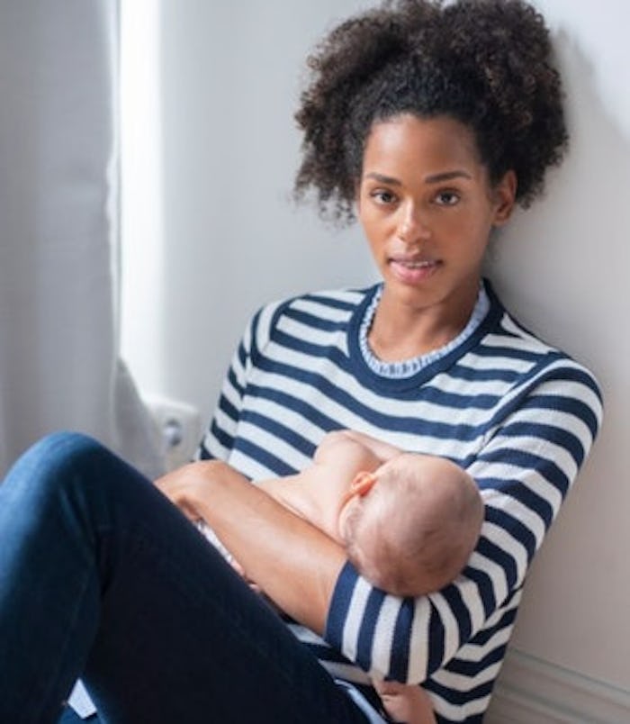 woman in nursing sweater