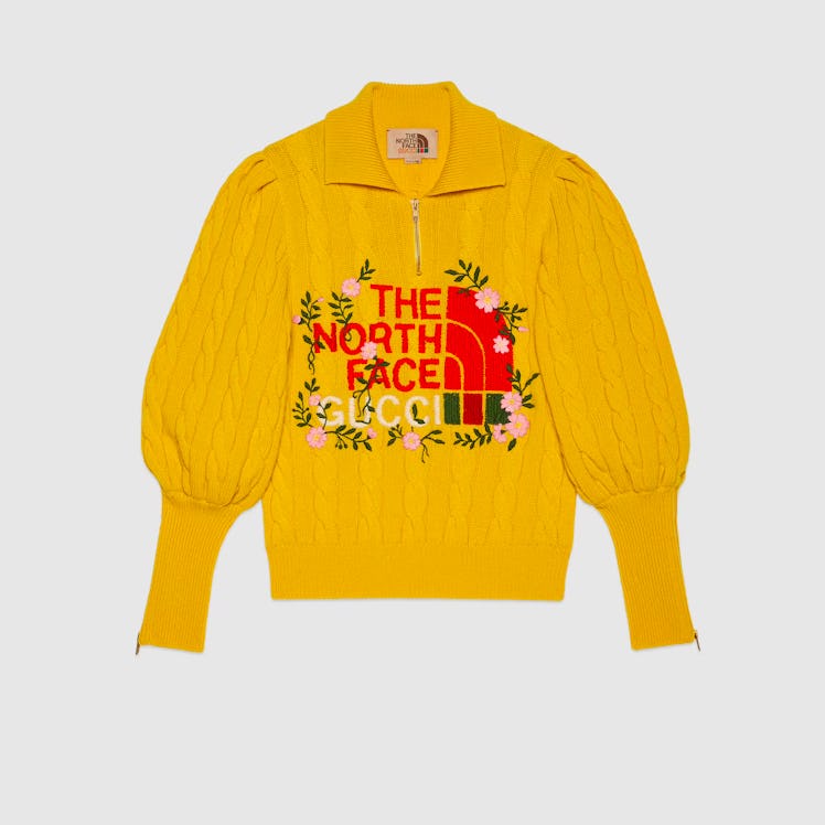 The North Face x Gucci yellow polo sweater.