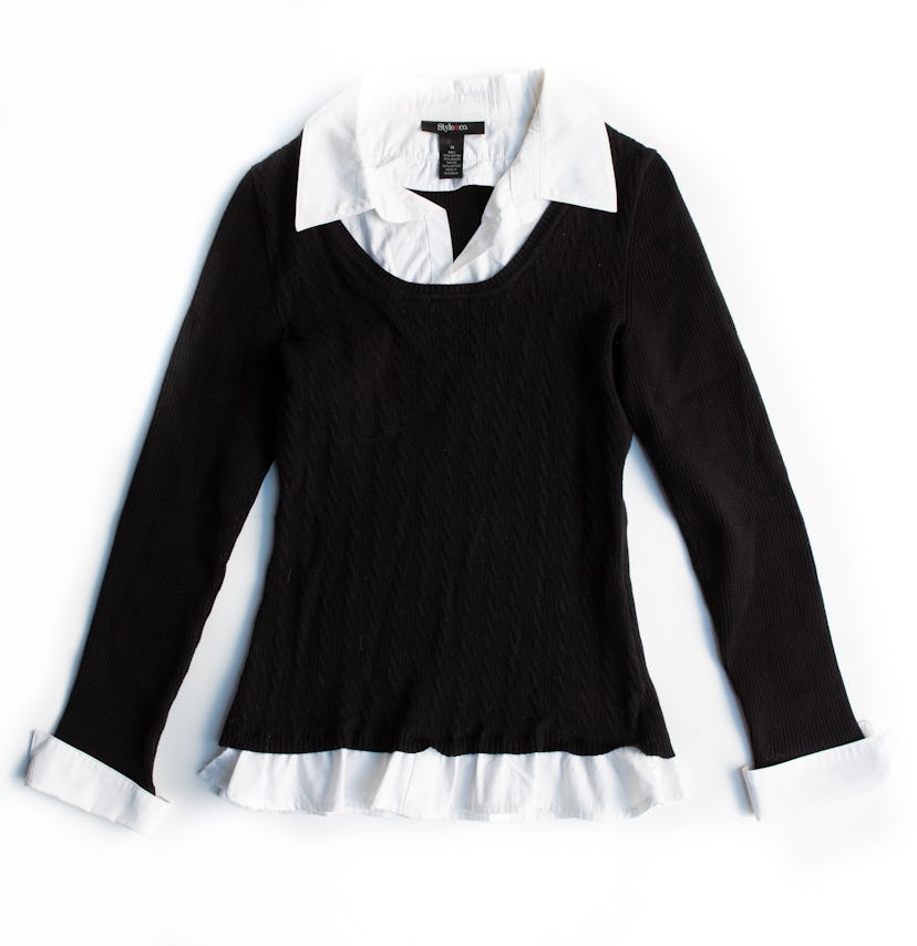 Black Sweater With Built-in Blouse