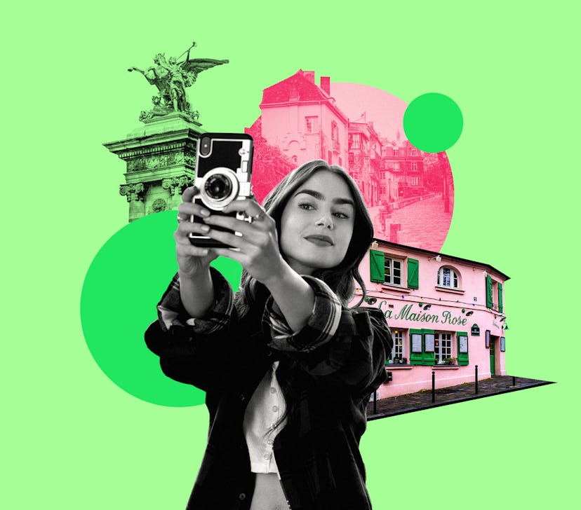 Emily from 'Emily in Paris' snaps a selfie in front of some filming locations from the Netflix serie...