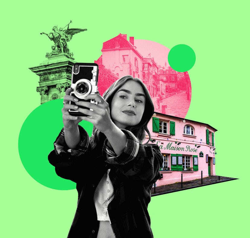 Emily from 'Emily in Paris' snaps a selfie in front of some filming locations from the Netflix serie...