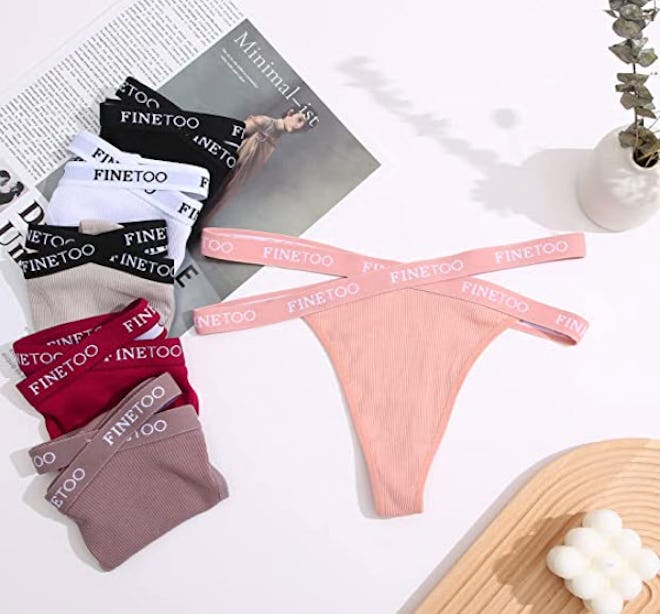 FINETOO Cotton Thongs With Cross Strap (6-Pack)