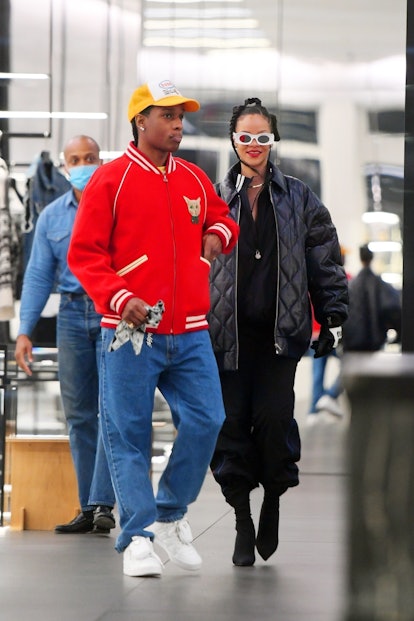 Rihanna and ASAP Rocky in bomber jackets. 