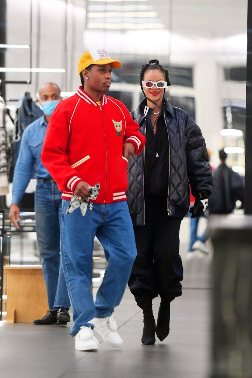Rihanna and ASAP Rocky in bomber jackets.