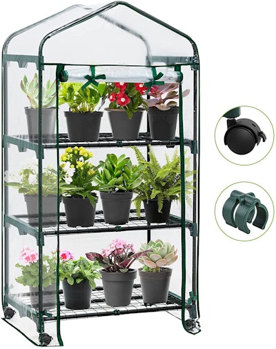 EAGLE PEAK Mini Rolling Greenhouse With Caster Wheels And Portable Rack Shelves