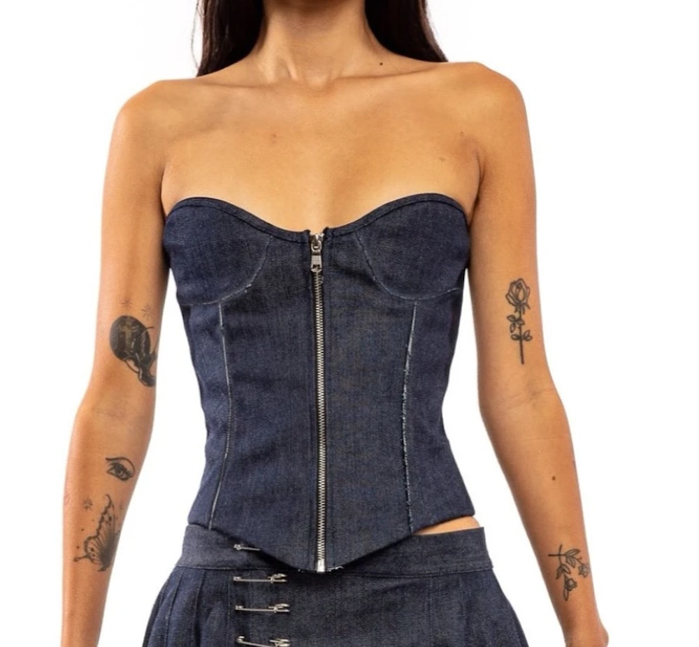 OPEN SEAM CORSET IN RAW DENIM