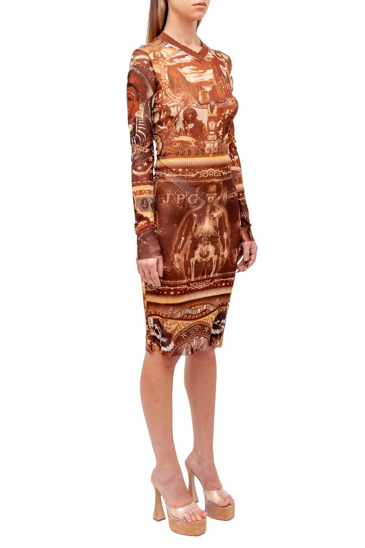 Brown Mesh Long-Sleeve Dress Jean Paul Gaultier