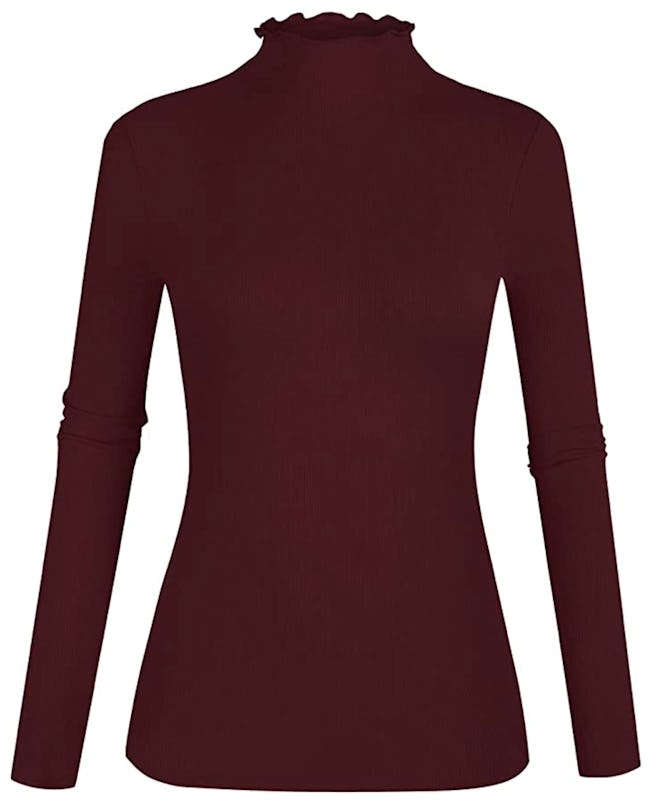 POPZONE Lettuce Trim Mock Neck Top