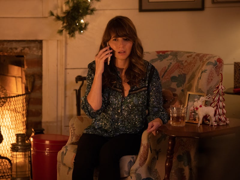 Linda Cardellini sitting and talking on phone in a Hawkeye scene