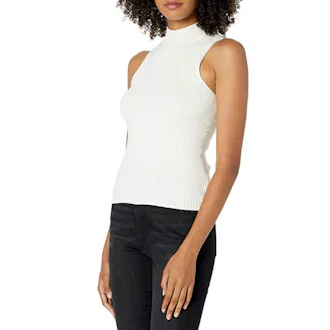 The Drop Karolina Sleeveless Mock Neck Rib Sweater