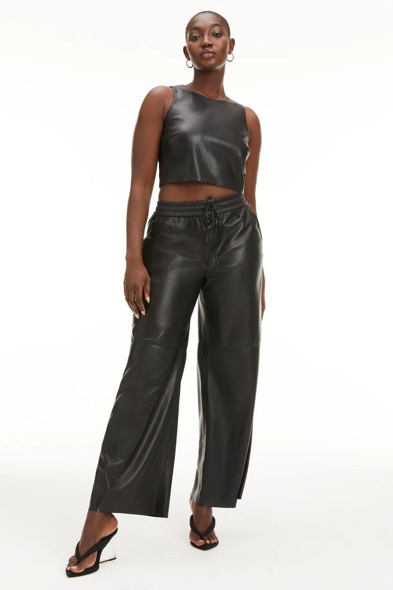 Black Faux Leather Pants Women 2021 New Straight Leg Pants Fashion Har