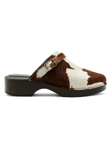 Re/done Cow-Print Calf Hair & Leather Clogs 