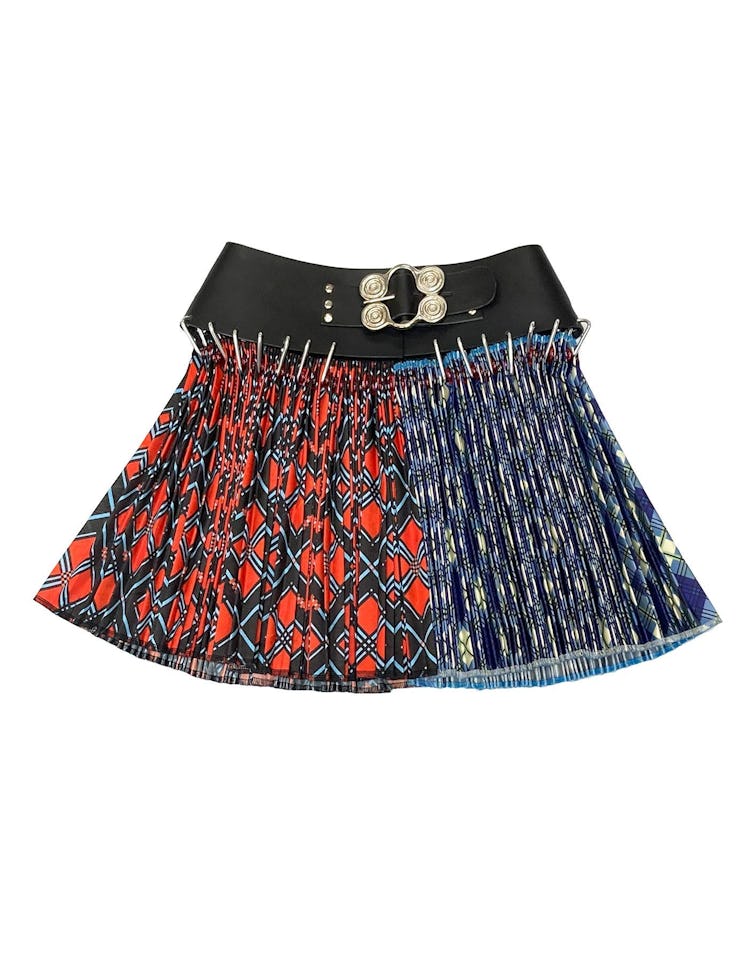Chopova Lowena Mini split argyle skirt with black belt